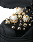 Dolce & Gabbana Black Leather Trekking Derby Embellished Shoes