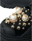 Dolce & Gabbana Black Leather Trekking Derby Embellished Shoes