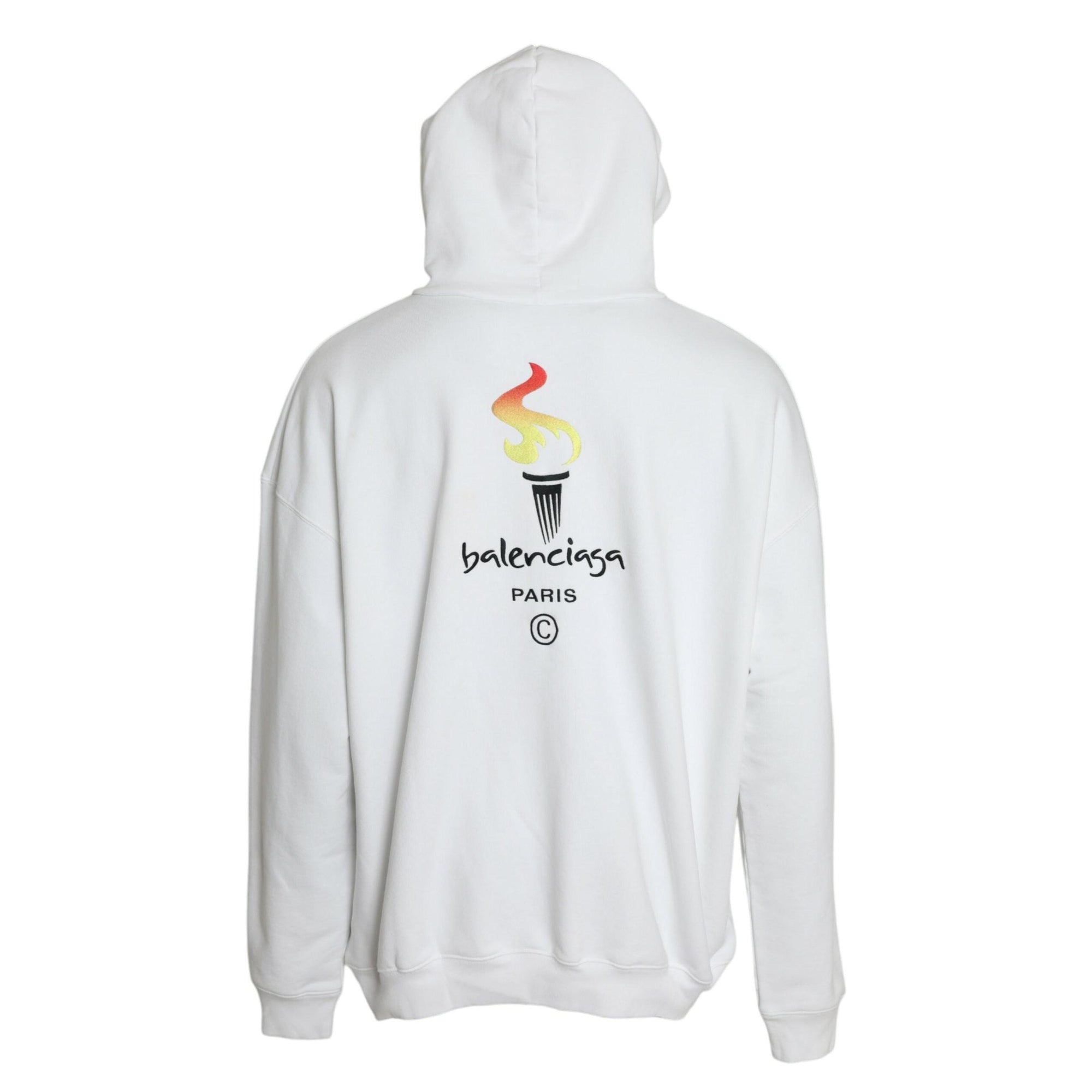 Balenciaga White Cotton Logo Hooded Pullover Sweatshirt Sweater