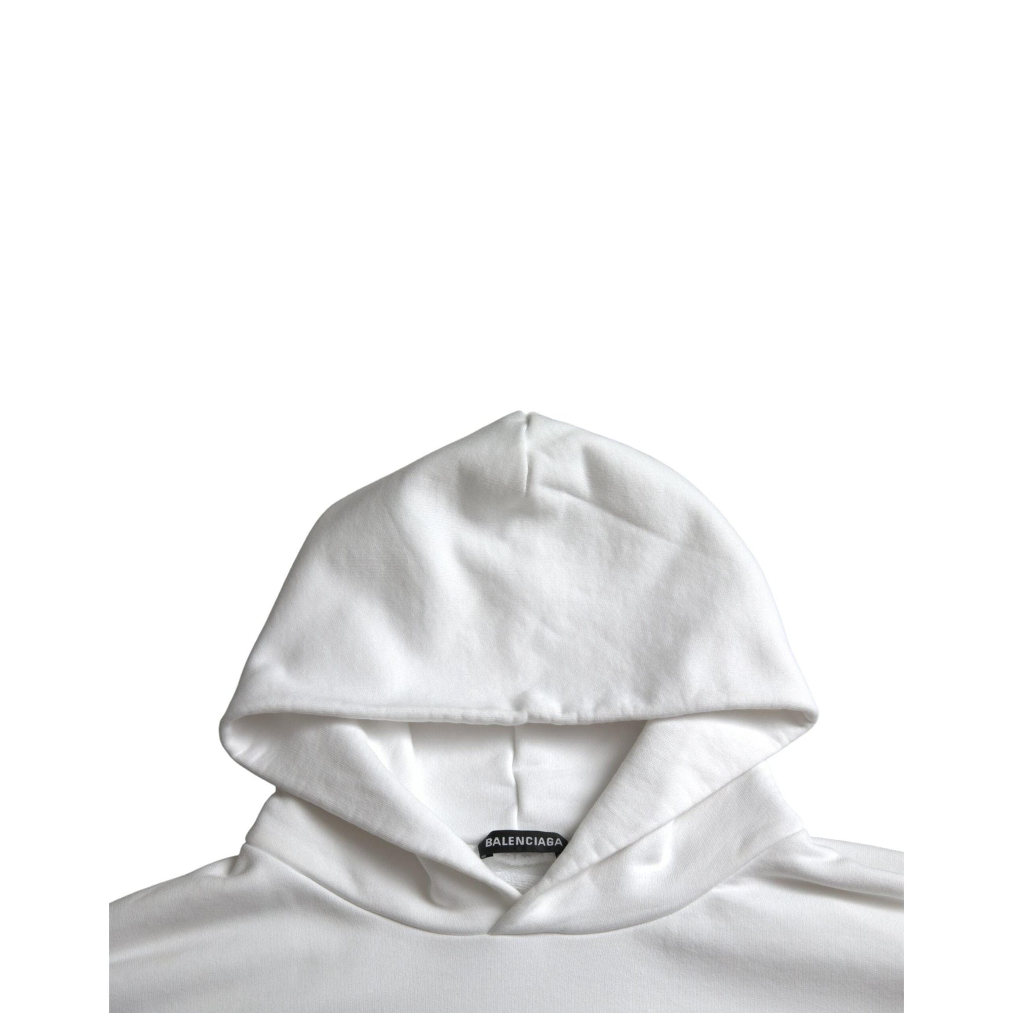 Balenciaga White Cotton Logo Hooded Pullover Sweatshirt Sweater