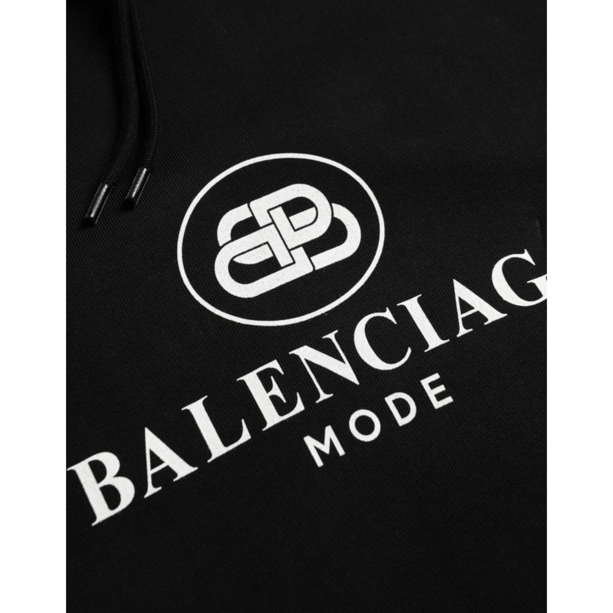 Balenciaga Black Cotton Logo Hooded Pullover Sweatshirt Sweater