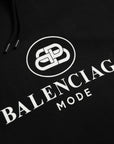 Balenciaga Black Cotton Logo Hooded Pullover Sweatshirt Sweater
