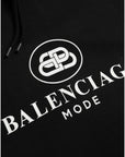 Balenciaga Black Cotton Logo Hooded Pullover Sweatshirt Sweater