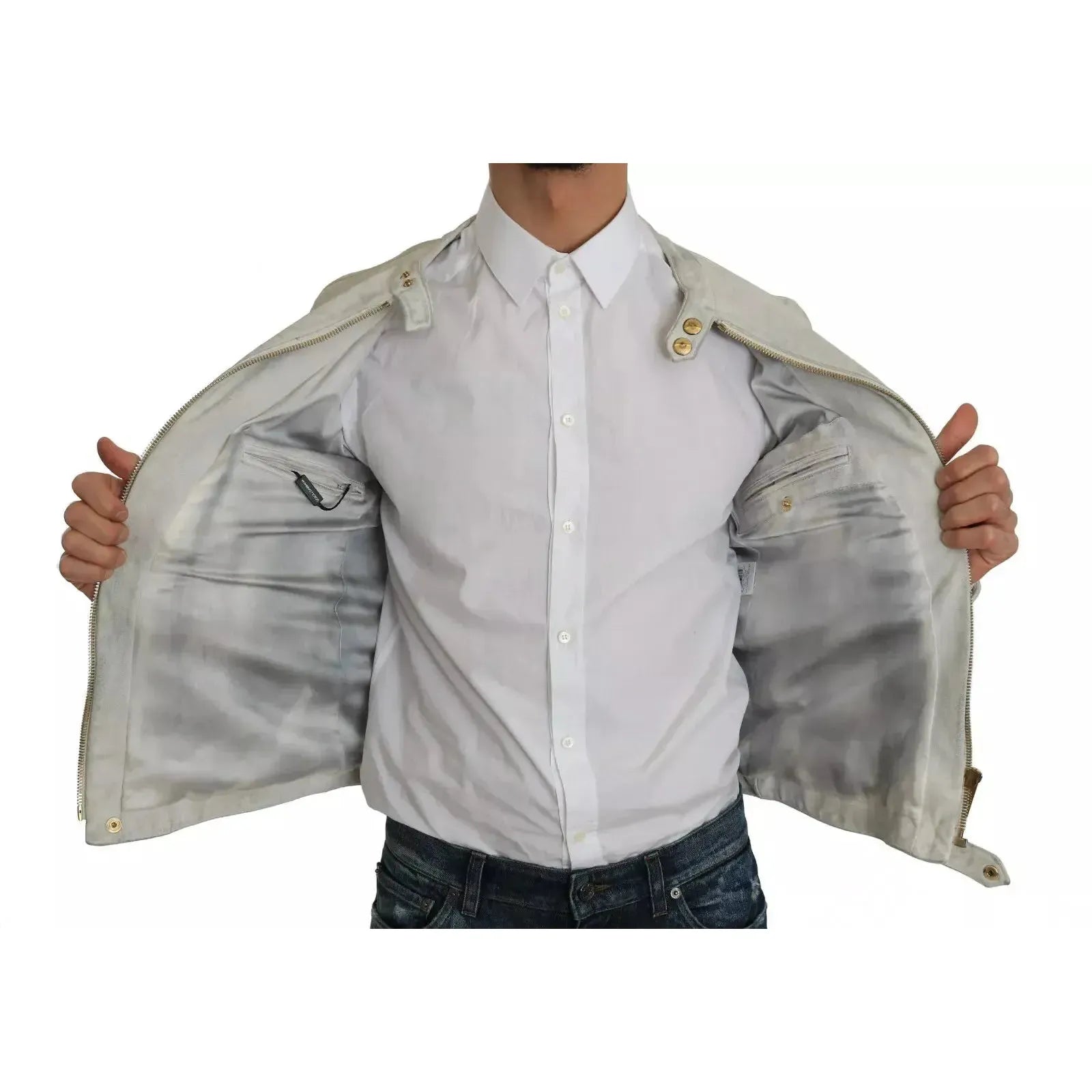 Dolce & Gabbana Leather White Biker Motorcycle Jacket