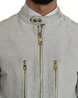 Dolce & Gabbana Leather White Biker Motorcycle Jacket