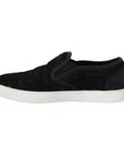 Dolce & Gabbana Black Lace Leather Logo Flat Slip-On Sneakers