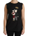 Dolce & Gabbana Black Silk DG Family Crystal Sleeveless Top