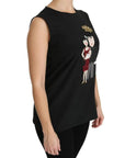 Dolce & Gabbana Black Silk DG Family Crystal Sleeveless Top