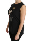 Dolce & Gabbana Black Silk DG Family Crystal Sleeveless Top