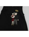 Dolce & Gabbana Black Silk DG Family Crystal Sleeveless Top