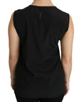Dolce & Gabbana Black Silk DG Family Crystal Sleeveless Top