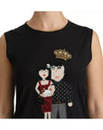Dolce & Gabbana Black Silk DG Family Crystal Sleeveless Top
