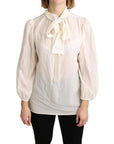 Dolce & Gabbana Off White Scarfneck Long Sleeves Blouse Silk Top