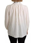 Dolce & Gabbana Off White Scarfneck Long Sleeves Blouse Silk Top