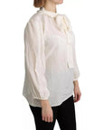 Dolce & Gabbana Off White Scarfneck Long Sleeves Blouse Silk Top
