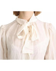 Dolce & Gabbana Off White Scarfneck Long Sleeves Blouse Silk Top