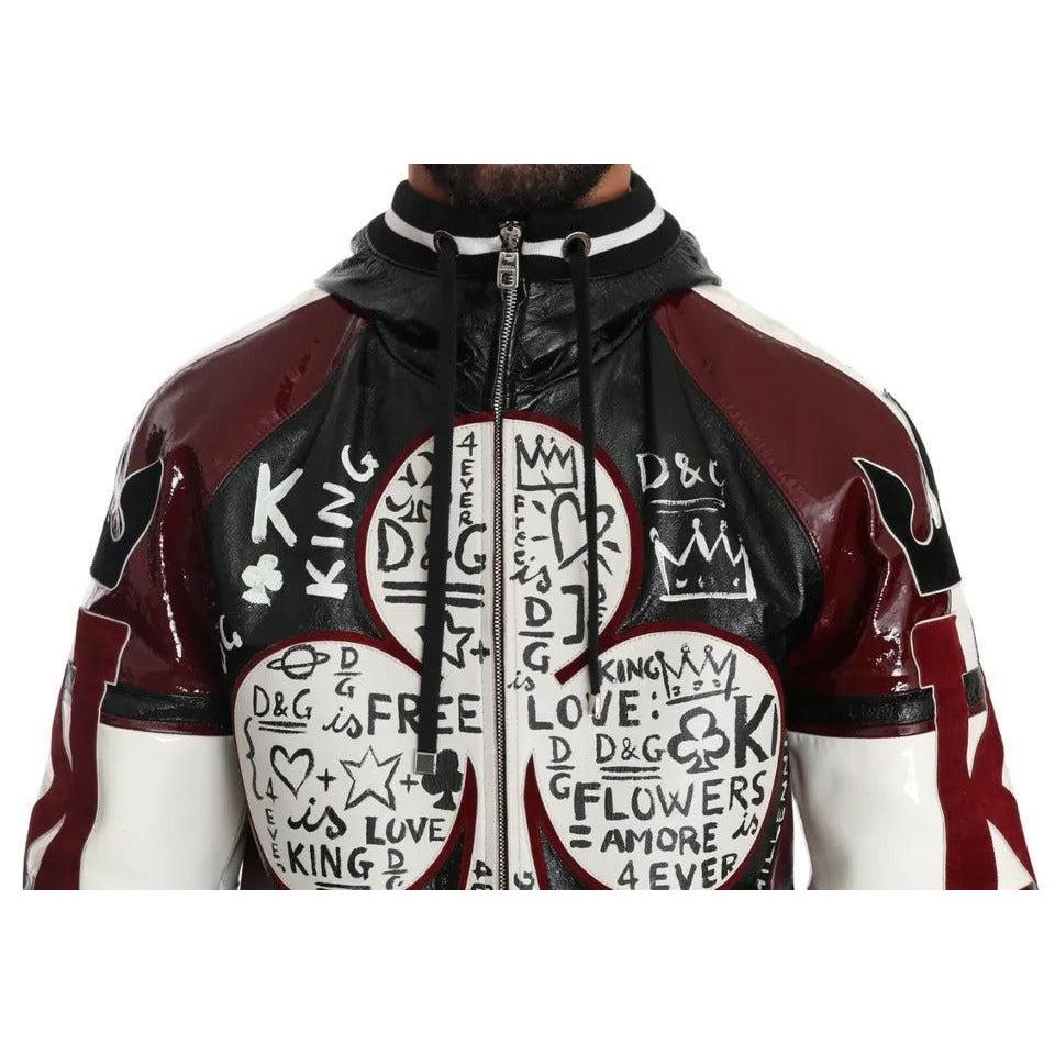 Dolce & Gabbana Black Bordeaux Hooded Leather DG King of Love Jacket