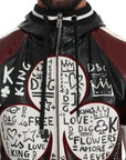 Dolce & Gabbana Black Bordeaux Hooded Leather DG King of Love Jacket
