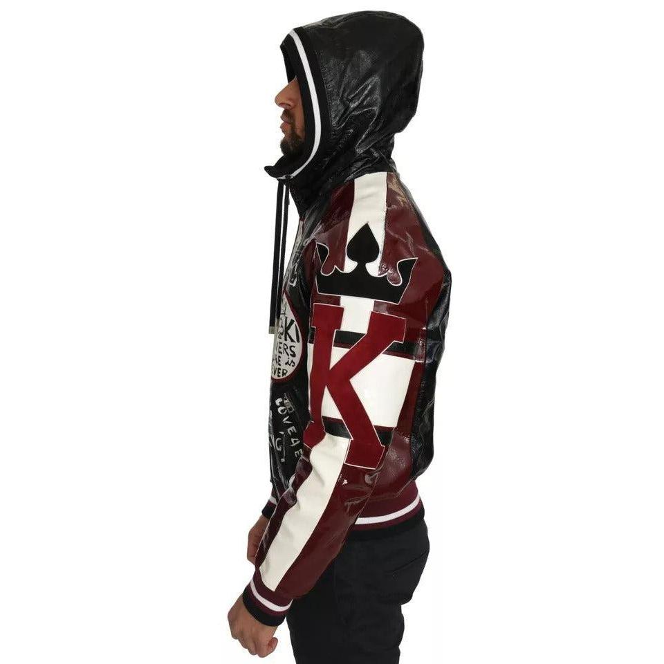 Dolce & Gabbana Black Bordeaux Hooded Leather DG King of Love Jacket