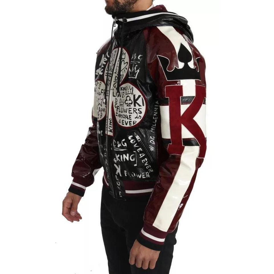 Dolce & Gabbana Black Bordeaux Hooded Leather DG King of Love Jacket
