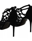 Dolce & Gabbana Black Suede Ankle Strap Stiletto Shoes