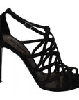 Dolce & Gabbana Black Suede Ankle Strap Stiletto Shoes