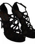 Dolce & Gabbana Black Suede Ankle Strap Stiletto Shoes