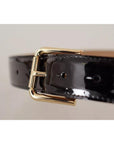 Dolce & Gabbana Black Leather Gold Metal Logo Engraved Buckle Belt