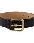Dolce & Gabbana Black Leather Gold Metal Logo Engraved Buckle Belt