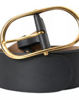 Dolce & Gabbana Black Leather Gold Oval Metal Buckle Belt