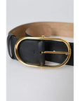 Dolce & Gabbana Black Leather Gold Oval Metal Buckle Belt