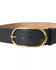 Dolce & Gabbana Black Leather Gold Oval Metal Buckle Belt