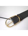 Dolce & Gabbana Black Leather Gold Oval Metal Buckle Belt