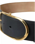 Dolce & Gabbana Black Leather Gold Oval Metal Buckle Belt
