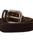 Dolce & Gabbana Brown Leather Studded Silver Metal Buckle Belt