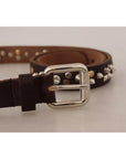 Dolce & Gabbana Brown Leather Studded Silver Metal Buckle Belt
