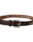 Dolce & Gabbana Brown Leather Studded Silver Metal Buckle Belt
