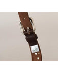 Dolce & Gabbana Brown Leather Studded Silver Metal Buckle Belt