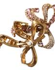 Dolce & Gabbana Gold Brass Pink Clear Crystal Bow Fiocchi Christmas