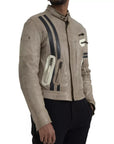 Dolce & Gabbana Beige Leather Full Zip Biker Coat Jacket