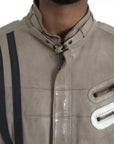 Dolce & Gabbana Beige Leather Full Zip Biker Coat Jacket