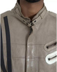 Dolce & Gabbana Beige Leather Full Zip Biker Coat Jacket