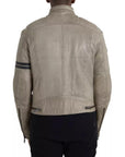 Dolce & Gabbana Beige Leather Full Zip Biker Coat Jacket