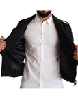 Dolce & Gabbana Black Brocade Full Zip Biker Coat Jacket