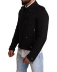 Dolce & Gabbana Black Brocade Full Zip Biker Coat Jacket