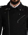 Dolce & Gabbana Black Brocade Full Zip Biker Coat Jacket