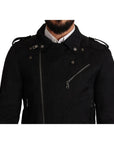 Dolce & Gabbana Black Brocade Full Zip Biker Coat Jacket