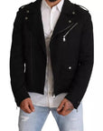 Dolce & Gabbana Black Brocade Full Zip Biker Coat Jacket