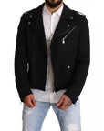 Dolce & Gabbana Black Brocade Full Zip Biker Coat Jacket