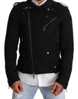 Dolce & Gabbana Black Brocade Full Zip Biker Coat Jacket